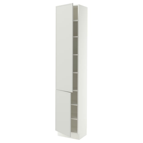 SEKTION Gabinete alto+estantes/2 puertas, blanco/Aspudden gris claro, 18x15x90 "