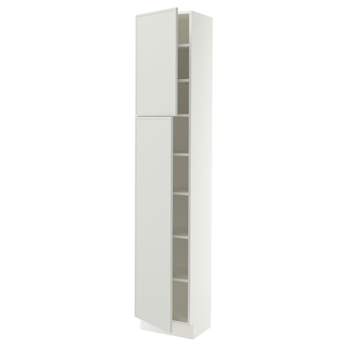 SEKTION Gabinete alto+estantes/2 puertas, blanco/Aspudden gris claro, 18x15x90 "