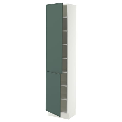 SEKTION Gabinete alto+estantes/2 puertas, blanco/Aspudden gris verdoso oscuro, 18x15x80 "