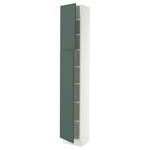 SEKTION Gabinete alto+estantes/2 puertas, blanco/Aspudden gris verdoso oscuro, 15x15x90 "