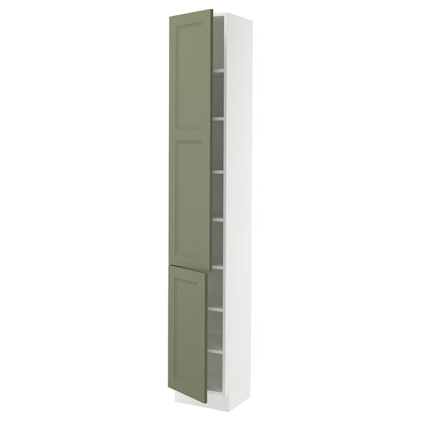 SEKTION Gabinete alto+estantes/2 puertas, blanco/Axstad gris-verde, 15x15x90 "