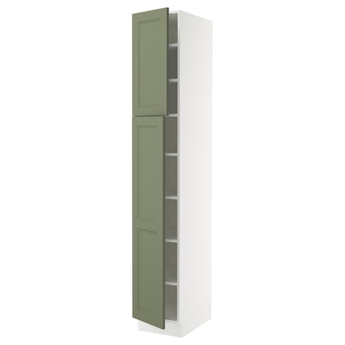 SEKTION Gabinete alto+estantes/2 puertas, blanco/Axstad gris-verde, 15x24x90 "