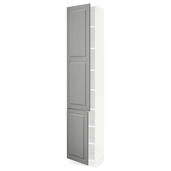 SEKTION Gabinete alto+estantes/2 puertas, blanco/Bodbyn gris, 18x15x90 "