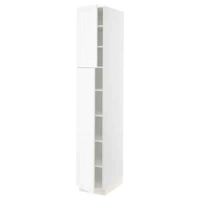SEKTION Gabinete alto+estantes/2 puertas, blanco Enköping/blanco efecto madera, 15x24x90 "