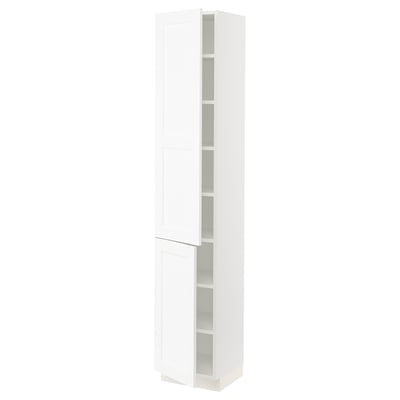 SEKTION Gabinete alto+estantes/2 puertas, blanco Enköping/blanco efecto madera, 15x15x80 "