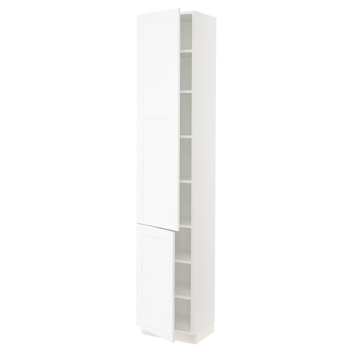 SEKTION Gabinete alto+estantes/2 puertas, blanco Enköping/blanco efecto madera, 18x15x90 "