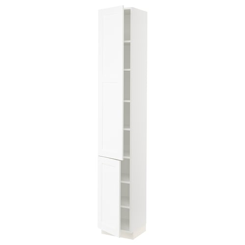 SEKTION Gabinete alto+estantes/2 puertas, blanco Enköping/blanco efecto madera, 15x15x90 "