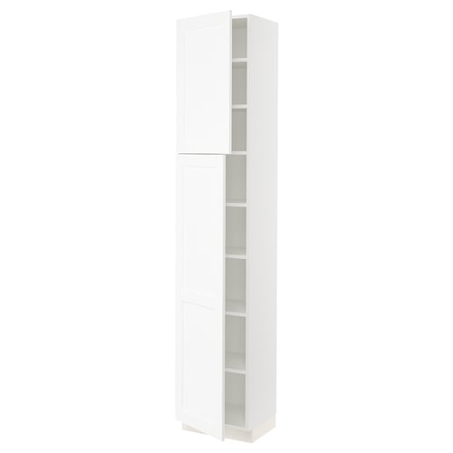 SEKTION Gabinete alto+estantes/2 puertas, blanco Enköping/blanco efecto madera, 18x15x90 "