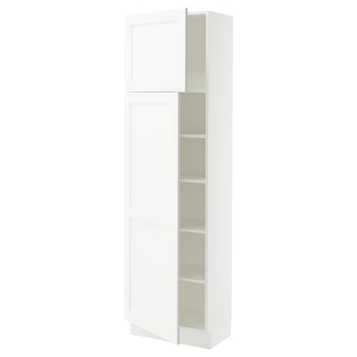 SEKTION Gabinete alto+estantes/2 puertas, blanco Enköping/blanco efecto madera, 24x15x80 "
