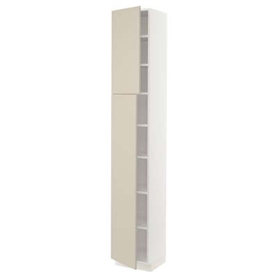 SEKTION Gabinete alto+estantes/2 puertas, blanco/Havstorp beige, 15x15x90 "