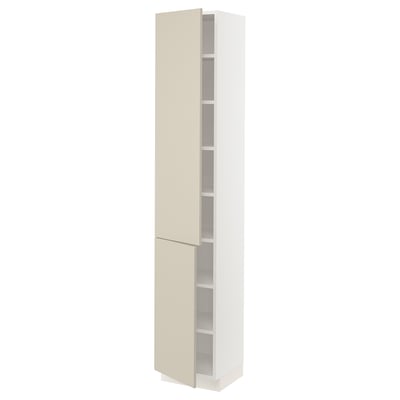 SEKTION Gabinete alto+estantes/2 puertas, blanco/Havstorp beige, 15x15x80 "