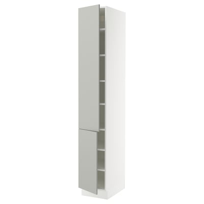 SEKTION Gabinete alto+estantes/2 puertas, blanco/Havstorp gris claro, 15x24x90 "