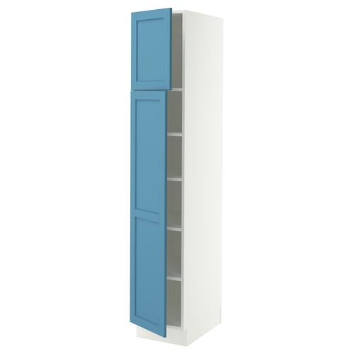 SEKTION Gabinete alto+estantes/2 puertas, blanco/Lerhyttan azul, 15x24x80 "