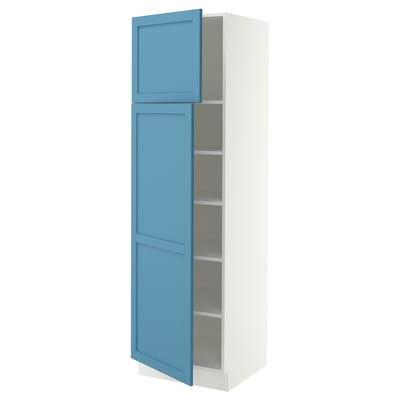 SEKTION Gabinete alto+estantes/2 puertas, blanco/Lerhyttan azul, 24x24x80 "