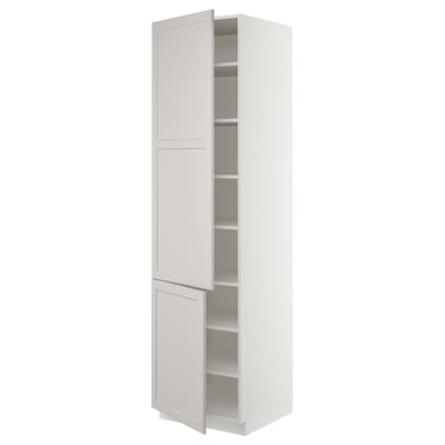 SEKTION Gabinete alto+estantes/2 puertas, blanco/Lerhyttan gris claro, 24x24x90 "