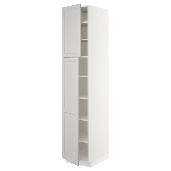 SEKTION Gabinete alto+estantes/2 puertas, blanco/Lerhyttan gris claro, 18x24x90 "