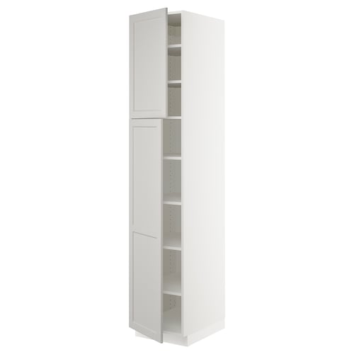 SEKTION Gabinete alto+estantes/2 puertas, blanco/Lerhyttan gris claro, 18x24x90 "