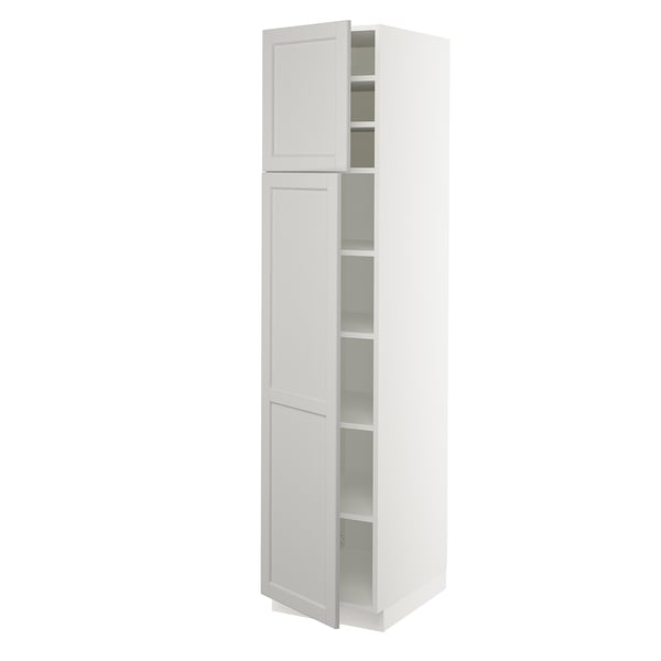 SEKTION Gabinete alto+estantes/2 puertas, blanco/Lerhyttan gris claro, 18x24x80 "