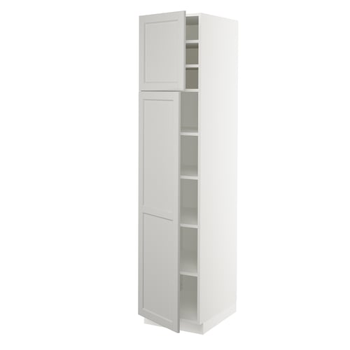 SEKTION Gabinete alto+estantes/2 puertas, blanco/Lerhyttan gris claro, 18x24x80 "