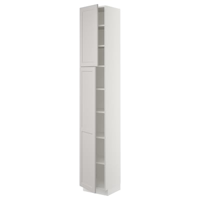 SEKTION Gabinete alto+estantes/2 puertas, blanco/Lerhyttan gris claro, 15x15x90 "