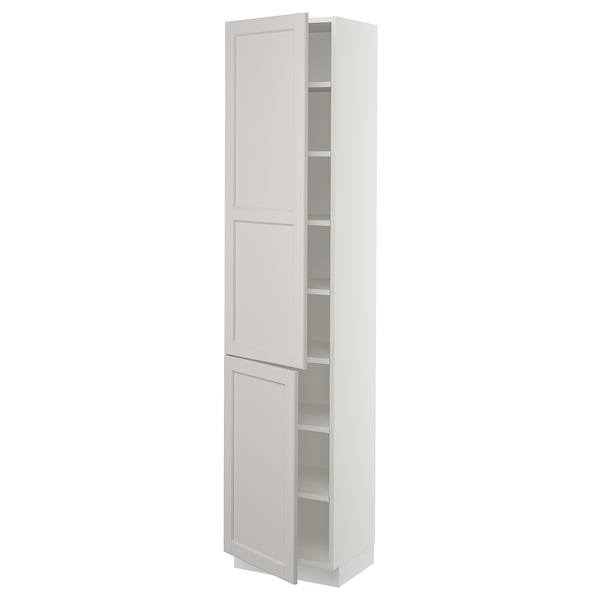 SEKTION Gabinete alto+estantes/2 puertas, blanco/Lerhyttan gris claro, 18x15x80 "