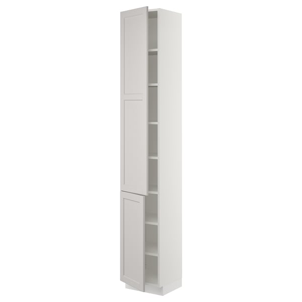 SEKTION Gabinete alto+estantes/2 puertas, blanco/Lerhyttan gris claro, 15x15x90 "