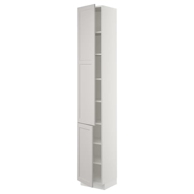 SEKTION Gabinete alto+estantes/2 puertas, blanco/Lerhyttan gris claro, 15x15x90 "
