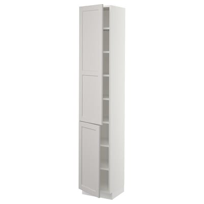 SEKTION Gabinete alto+estantes/2 puertas, blanco/Lerhyttan gris claro, 15x15x80 "