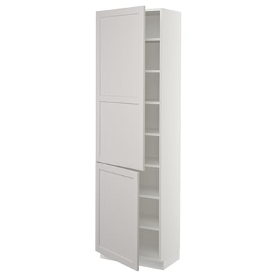SEKTION Gabinete alto+estantes/2 puertas, blanco/Lerhyttan gris claro, 24x15x80 "