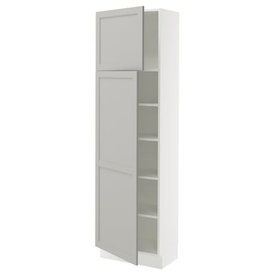 SEKTION Gabinete alto+estantes/2 puertas, blanco/Lerhyttan gris claro, 24x15x80 "