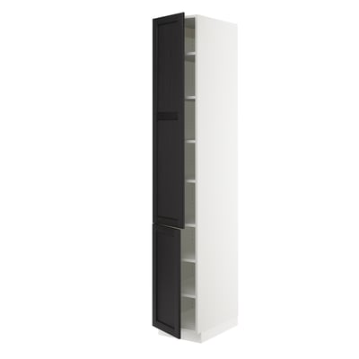 SEKTION Gabinete alto+estantes/2 puertas, blanco/Lerhyttan teñido en negro, 15x24x90 "