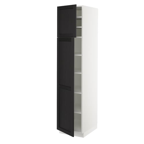 SEKTION Gabinete alto+estantes/2 puertas, blanco/Lerhyttan teñido en negro, 18x24x80 "