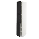 SEKTION Gabinete alto+estantes/2 puertas, blanco/Lerhyttan teñido en negro, 15x24x80 "