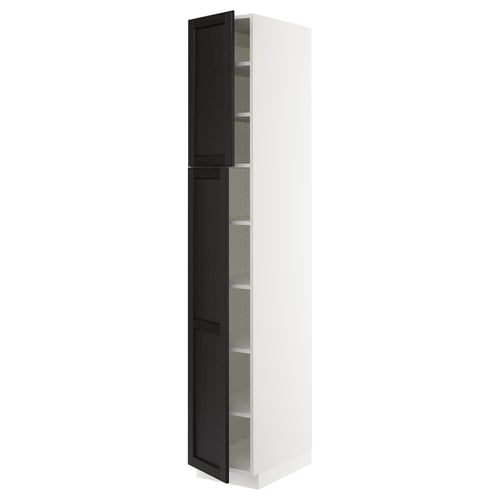 SEKTION Gabinete alto+estantes/2 puertas, blanco/Lerhyttan teñido en negro, 15x24x90 "