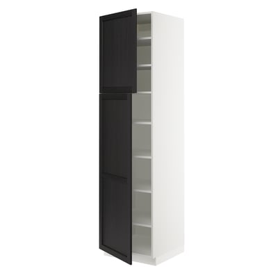 SEKTION Gabinete alto+estantes/2 puertas, blanco/Lerhyttan teñido en negro, 24x24x90 "