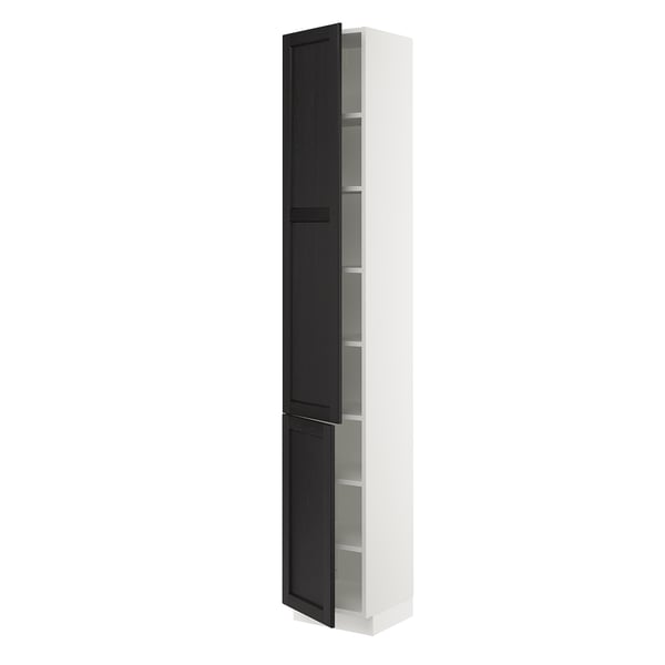 SEKTION Gabinete alto+estantes/2 puertas, blanco/Lerhyttan teñido en negro, 15x15x90 "