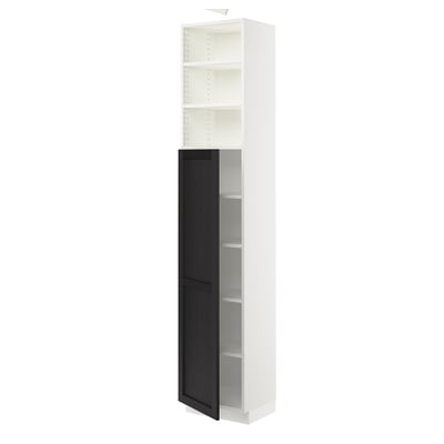 SEKTION Gabinete alto+estantes/2 puertas, blanco/Lerhyttan teñido en negro, 18x15x90 "