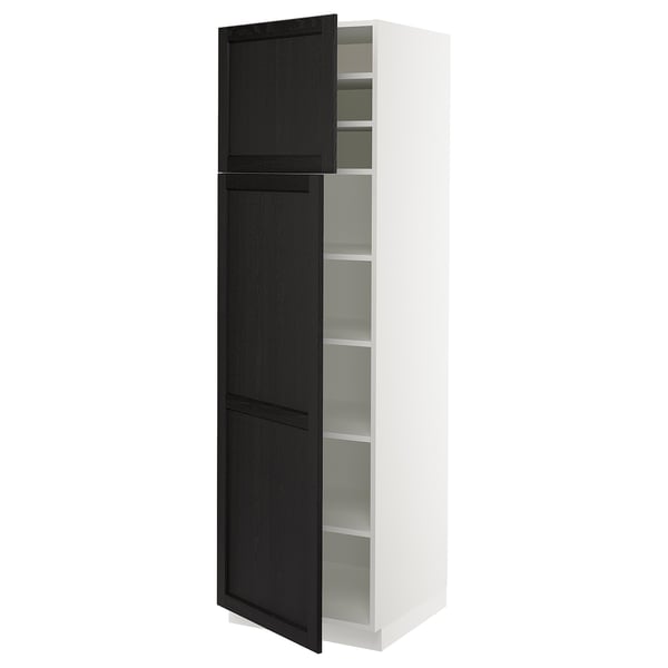SEKTION Gabinete alto+estantes/2 puertas, blanco/Lerhyttan teñido en negro, 24x24x80 "