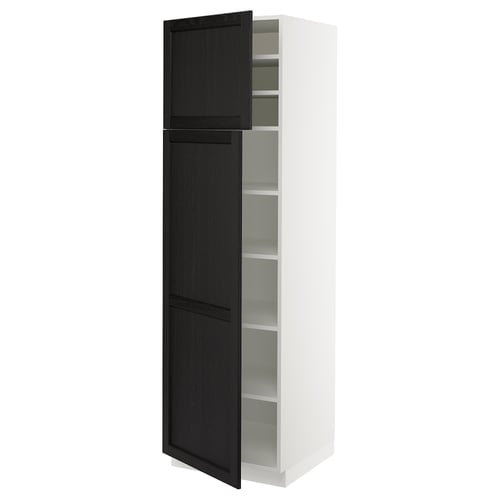 SEKTION Gabinete alto+estantes/2 puertas, blanco/Lerhyttan teñido en negro, 24x24x80 "