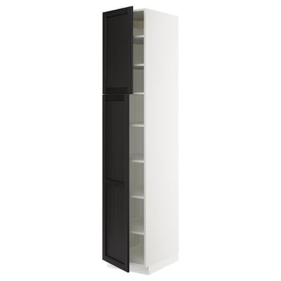 SEKTION Gabinete alto+estantes/2 puertas, blanco/Lerhyttan teñido en negro, 18x24x90 "