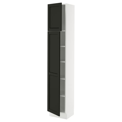 SEKTION Gabinete alto+estantes/2 puertas, blanco/Lerhyttan teñido en negro, 15x15x80 "