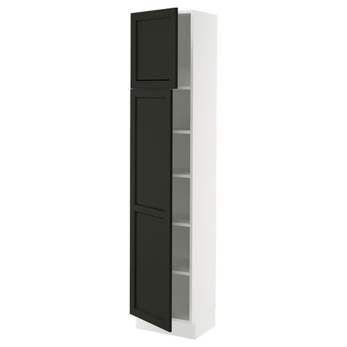 SEKTION Gabinete alto+estantes/2 puertas, blanco/Lerhyttan teñido en negro, 18x15x80 "