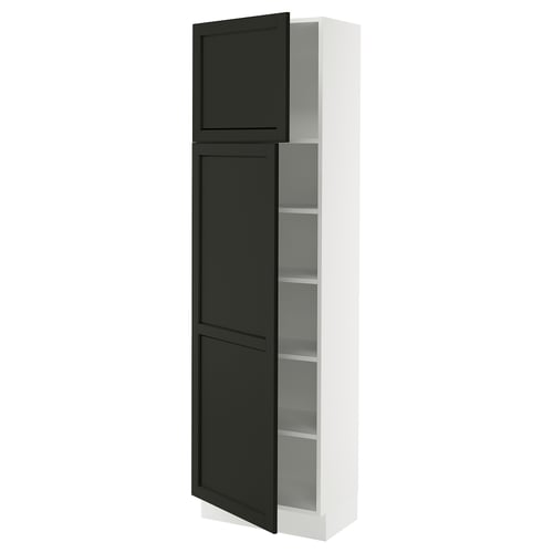 SEKTION Gabinete alto+estantes/2 puertas, blanco/Lerhyttan teñido en negro, 24x15x80 "