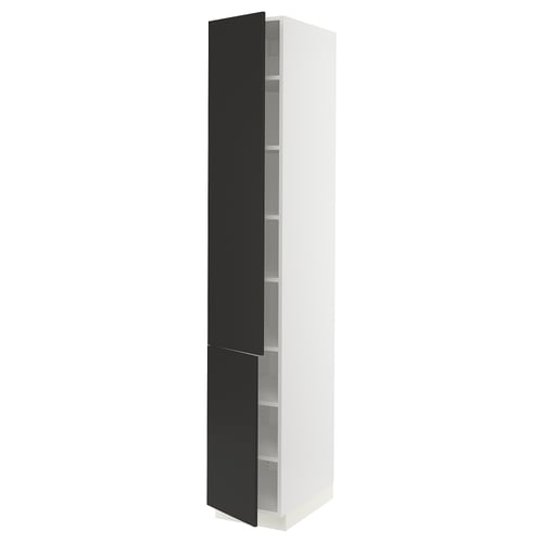 SEKTION Gabinete alto+estantes/2 puertas, blanco/Nickebo antracita mate, 15x24x90 "