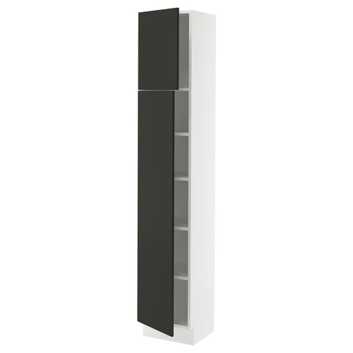 SEKTION Gabinete alto+estantes/2 puertas, blanco/Nickebo antracita mate, 15x15x80 "