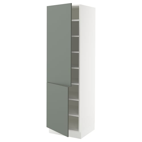 SEKTION Gabinete alto+estantes/2 puertas, blanco/Nickebo verde grisáceo mate, 24x24x80 "