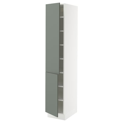 SEKTION Gabinete alto+estantes/2 puertas, blanco/Nickebo verde grisáceo mate, 15x24x80 "