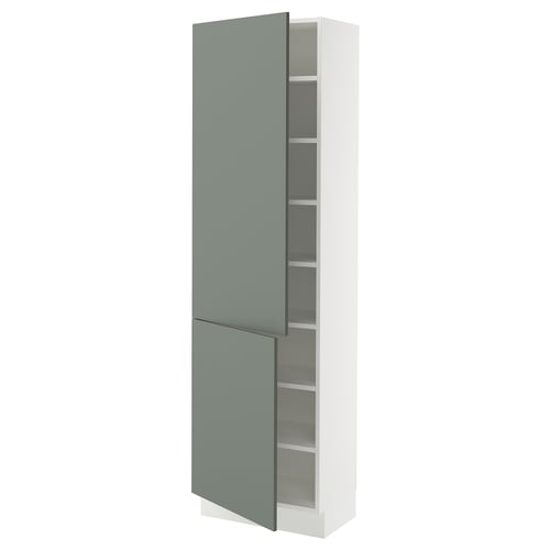 SEKTION Gabinete alto+estantes/2 puertas, blanco/Nickebo verde grisáceo mate, 24x15x80 "