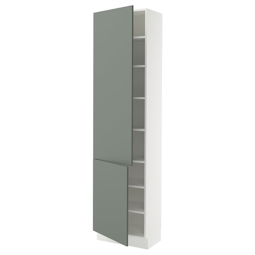 SEKTION Gabinete alto+estantes/2 puertas, blanco/Nickebo verde grisáceo mate, 24x15x90 "