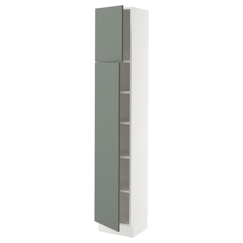 SEKTION Gabinete alto+estantes/2 puertas, blanco/Nickebo verde grisáceo mate, 15x15x80 "